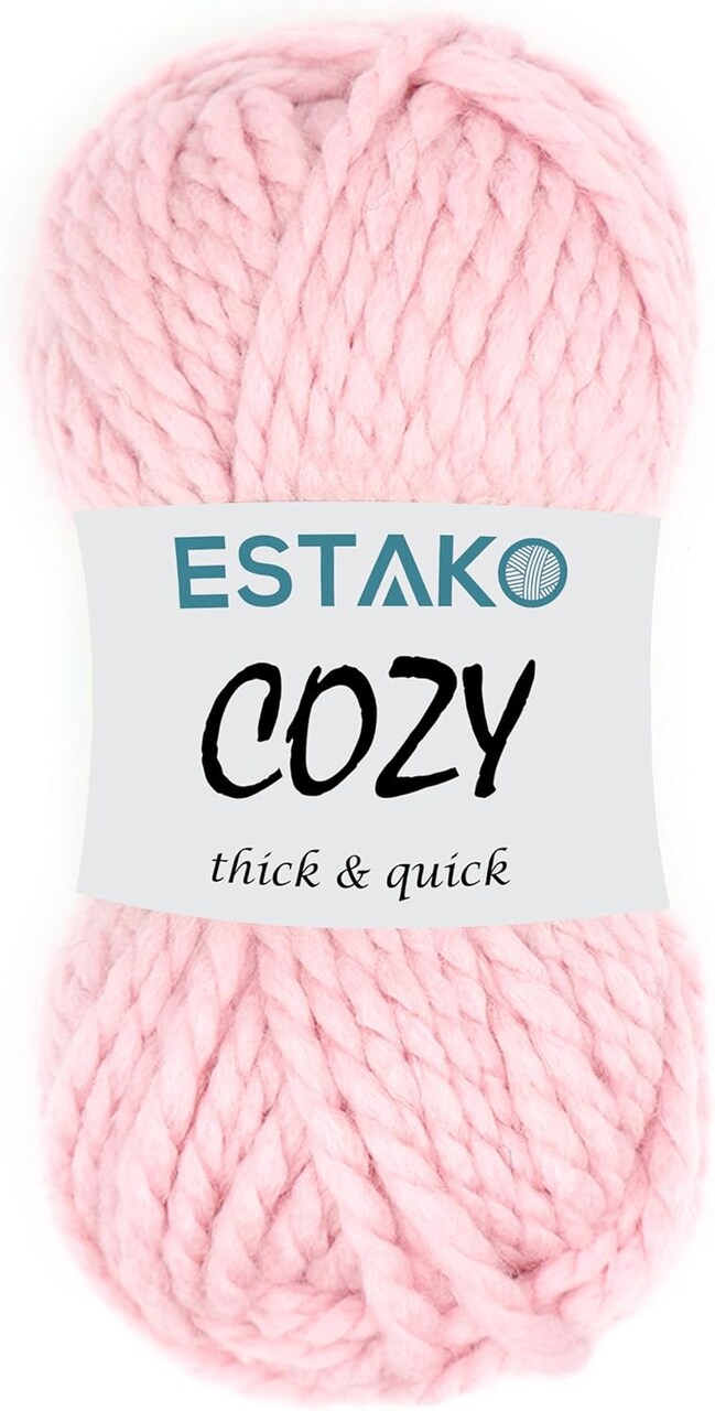 Cozy Thick & Quick Yarn 20% Wool 80% Acrylic Soft Super Bulky Weight #6 Knitting and Crocheting Yarn 3.52 oz (100gr) 65 yds (60 m) (53029-Baby Pink)